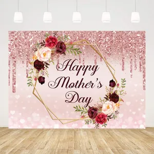 Moederdag Feest Achtergrond Banner Roze Polyester Bloemen Hart Fotografie Achtergrond Muurdecoratie Mama Feest Poster