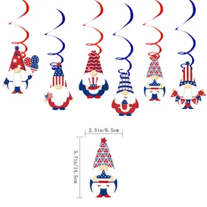 6-piece Independence Day gnome hanging swirls featuring US flag colors and America theme