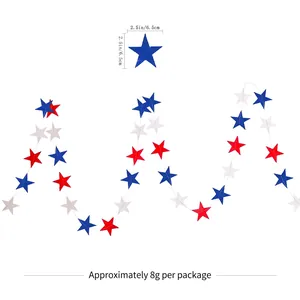 Guirlande d'étoiles rouge blanc bleu 6.5cm pour décoration de fête patriotique