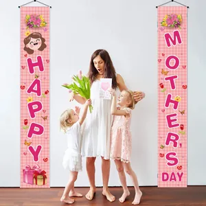 Happy Mother's Day Porch Sign Banner Decoration Polyester Floral Butterfly Door Hanging Flag For Home Party Celebration