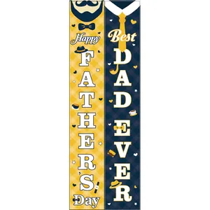 Father's Day outdoor party porch banners with colorful plaid patterns and icons