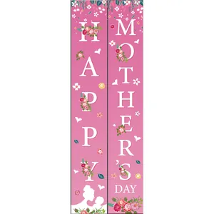 Pink Mother's Day porch banner set with floral patterns and happy mother silhouette