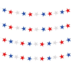 Guirlande d'Étoiles Patriotique Bannière en Papier Rouge Blanc Bleu Décoration de la Fête de l'Indépendance Chaîne d'Étoiles Suspendue