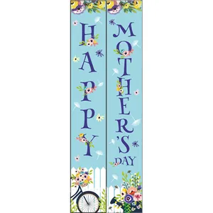 Happy Mother's Day door banners set with floral illustrations on light blue background