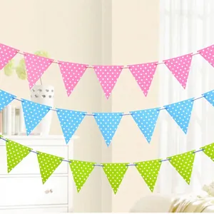 Ghirlanda di Bandierine Triangolari a Pois in Carta per Decorazione Festa di Compleanno Bambini Ornamenti Festivi