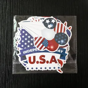 Detail of USA Independence Day sticker set with American flag patterns in clear packaging