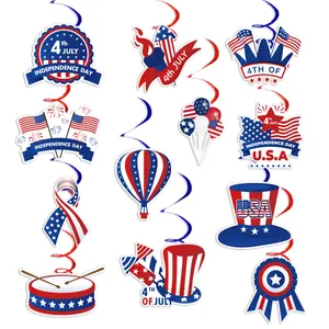 Independence Day hanging swirl decorations with stars and stripes gnomes and USA flags