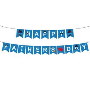 Banderole Happy Father's Day bleue avec icônes de gentleman pour décoration de fête