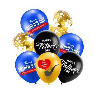 Father's Day balloon set with blue, black, yellow and gold confetti latex balloons