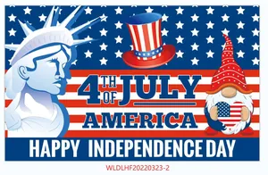 Detail of 4th of July backdrop with Gnome and Statue of Liberty for party decoration