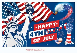 Detail of 4th of July banner with Statue of Liberty, eagle, and American flag design