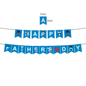 Detailed dimensions of blue Happy Father's Day banner with ties and mustache icons
