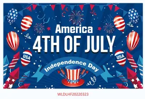 Detail of 4th of July backdrop with USA flags, balloons and Independence Day elements