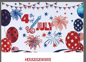 Detail of 4th of July party backdrop with red white and blue fireworks and star design