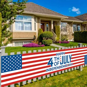 Happy 4th Of July Independence Day Banner Polyester American Flag Stars Stripes Yard Outdoor Patriotic Party Decorations