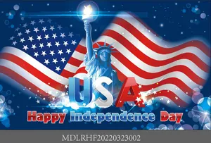 Detailed macro view of Independence Day banner with Statue of Liberty and USA star patterns