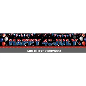Outdoor Happy 4th of July banner featuring classic red white and blue star and stripe patterns