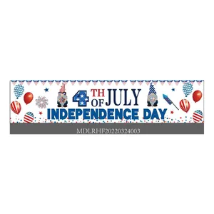 Outdoor 4th of July banner featuring festive gnomes and fireworks on white background