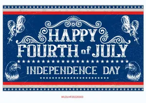 Detail of Happy Fourth of July banner with bald eagle and American flag elements