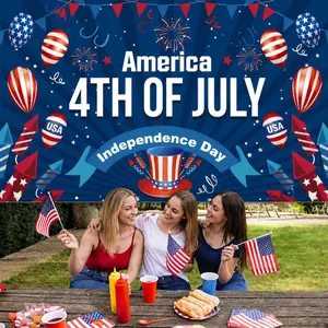 Banner per Festa del Giorno dell'Indipendenza in Tessuto di Poliestere Sfondo Decorazione 4 Luglio Tema Bandiera USA Celebrazione