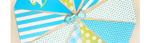 Blue and white party pennant banner set with rocking horse design for baby birthday decor