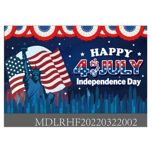 US Independence Day backdrop with Statue of Liberty, American flag and Happy 4th of July text