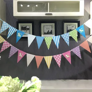 Trojan Horse Triangle Flag Bunting Paper Banner Happy Day Pull Flag For Children First Birthday Party Decoration