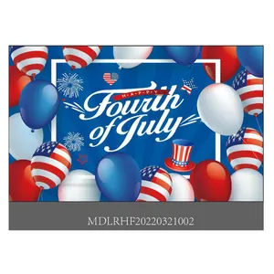 US Independence Day party banner with red white blue balloons and Fourth of July greetings