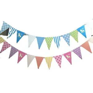 Colorful party bunting flags with horse patterns for kids' birthday celebration decor