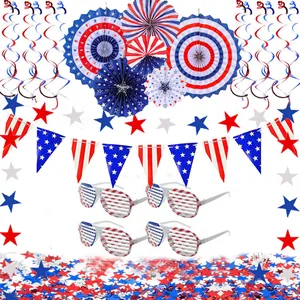 Set de 10 piezas para el 4 de julio con abanicos de papel, banderas, estrellas y gafas