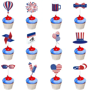Lot de 12 décorations de cupcakes pour la fête nationale USA avec motifs de feux d'artifice