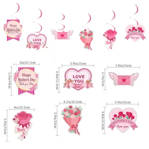 Pink Mother's Day hanging swirls set with floral heart cards for party decoration