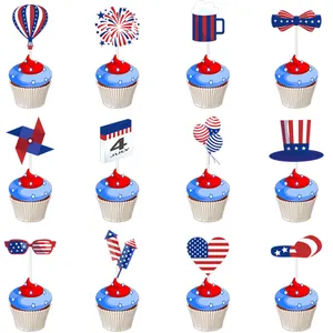 Décorations de Gâteau Jour de l'Indépendance Drapeau Américain Étoiles Rayures Cupcake Toppers Patriotique Fête pour 4 Juillet