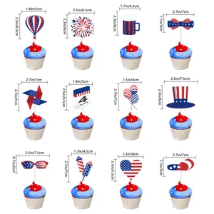 Lot de 12 décorations de gâteau pour la fête de l'Indépendance avec motifs de fête USA