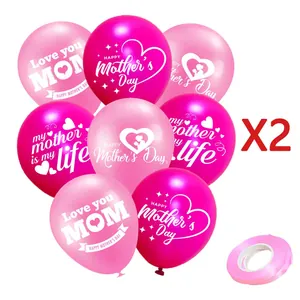 Pink Happy Mother's Day balloon set with Love You Mom prints and matching ribbons