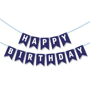 Guirlande Happy Birthday bleu foncé avec fanions en queue d'aronde pour décoration