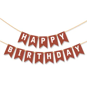 Banderole Happy Birthday marron et blanche en queue d'aronde pour fête d'enfants