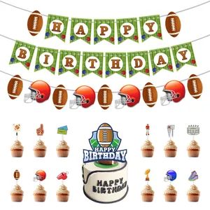 American Football Theme Birthday Party Decoration Paper Banner Cake Toppers Rugby Sports Theme Party For Kids Boys