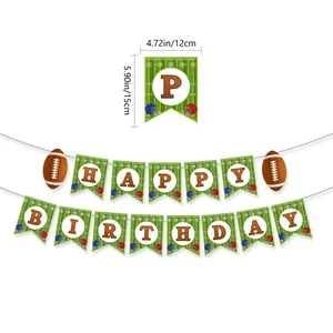 American football themed Happy Birthday banner with green turf texture and sports motifs