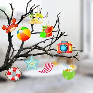 Cartoon Summer Beach Theme Paper Hanging Ornaments With Hemp Rope Crab Starfish Sea Island Party Decorations For Garden Outdoor Decor