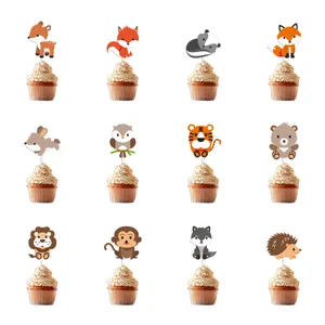 Set of 12 woodland forest animal cupcake toppers including fox squirrel and hedgehog