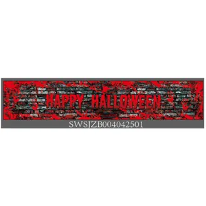 Bannière d'Halloween avec empreintes de mains sanglantes sur un mur de briques sombre