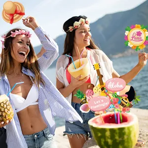 Set di accessori foto party Luau Hawaii con fenicotteri e ananas per feste in spiaggia