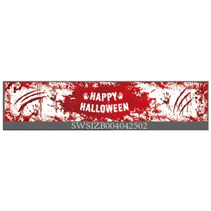 Bannière d'Halloween blanche avec empreintes de mains ensanglantées et texte festif