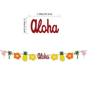 Aloha theme party banner with flamingo and pineapple decorations, 7.28 inch height size