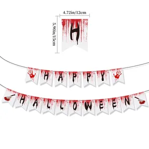 Halloween bloody banner set with Happy Halloween letters and bloodstain weapon decorations