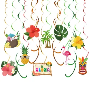 Hawaiian Luau Party Decorations Pineapple Flamingo Monstera Leaf Hanging Swirls Tropical Summer Birthday Party Spiral Decor