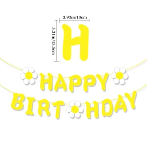Dimensions détaillées des lettres de la bannière Happy Birthday avec marguerites