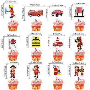 Firefighter birthday cupcake toppers set with 12 firefighter themed patterns for cakes