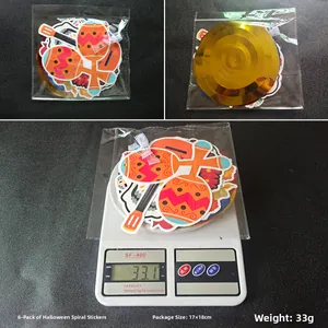Detailed view of Day of the Dead spiral hanging decorations set including packaging and weight